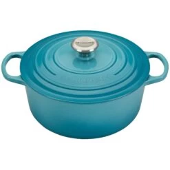 Le Creuset 5.5 Qt. Round Signature Cast Iron Dutch Oven With Stainless Steel Knob | Caribbean Blue