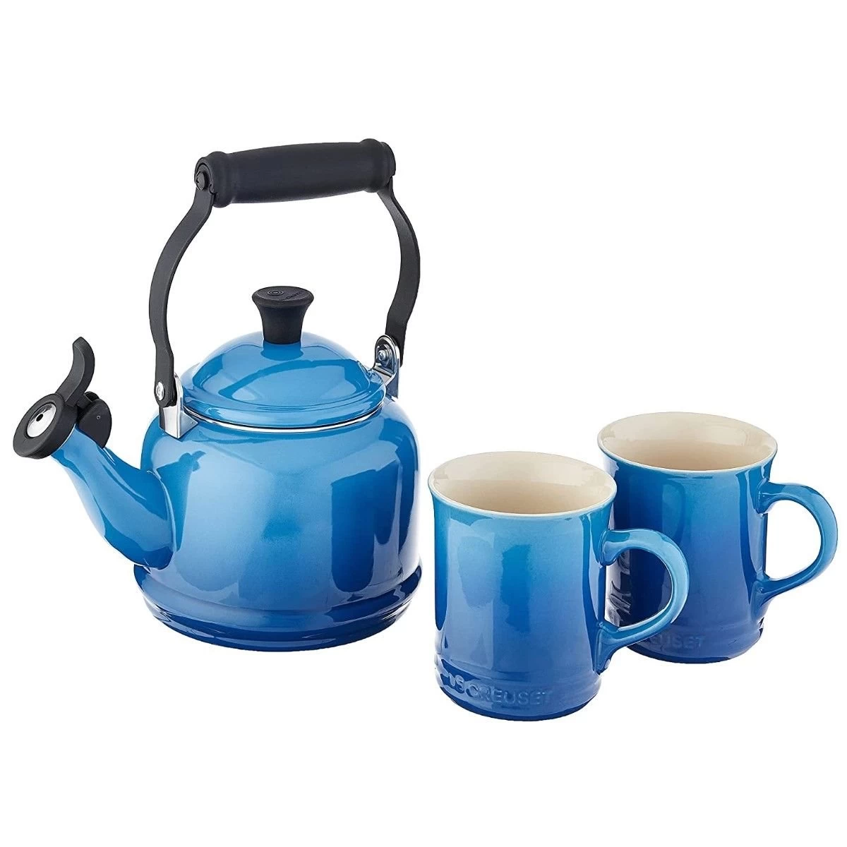 Le Creuset 1.25 Qt. Demi Kettle Tea Pot + 2 - 14oz Mugs Set | Marseille Blue 1 Le Creuset 1.25 Qt. Demi Kettle Tea Pot + 2 - 14oz Mugs Set | Marseille Blue