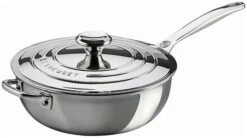 Le Creuset 3.5 Qt. Tri-Ply Stainless Steel Saucier Pan With Lid & Helper Handle