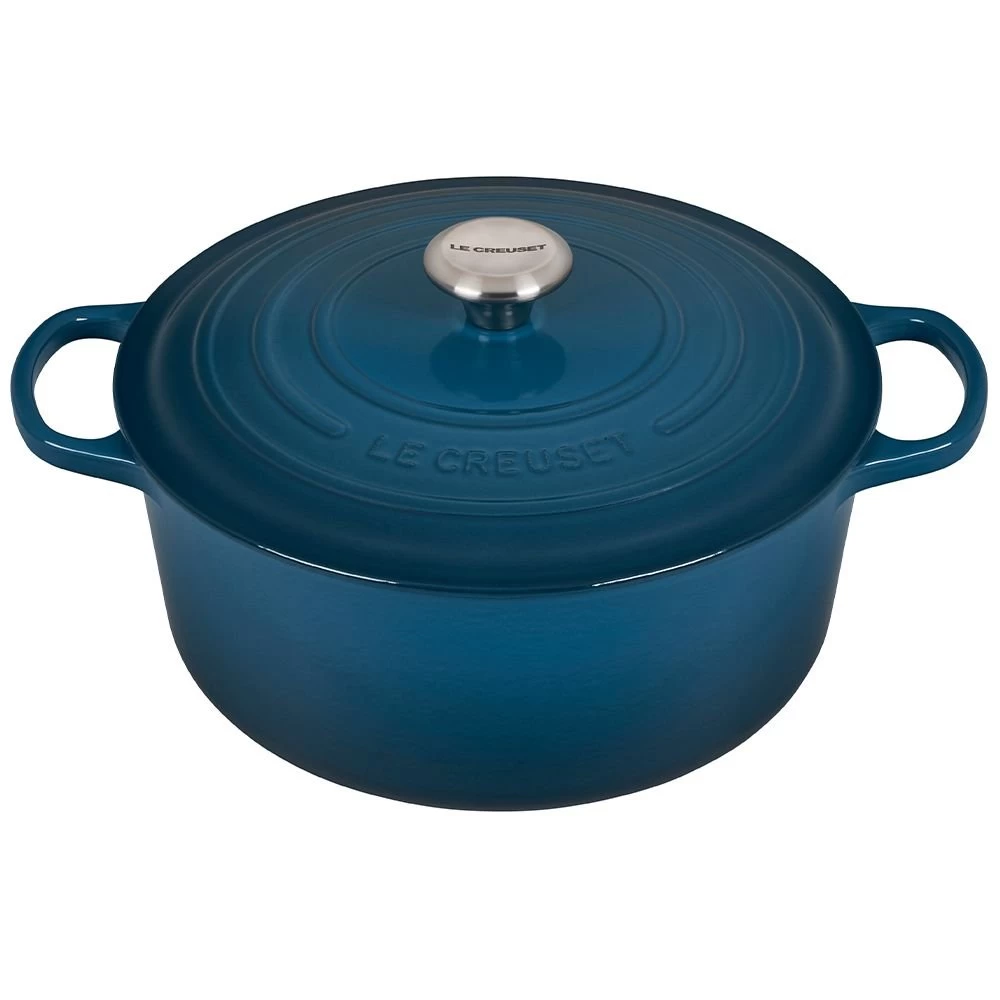 Le Creuset 7.25 Qt. Round Signature Dutch Oven With Stainless Steel Knob | Deep Teal 1 Le Creuset 7.25 Qt. Round Signature Dutch Oven With Stainless Steel Knob | Deep Teal