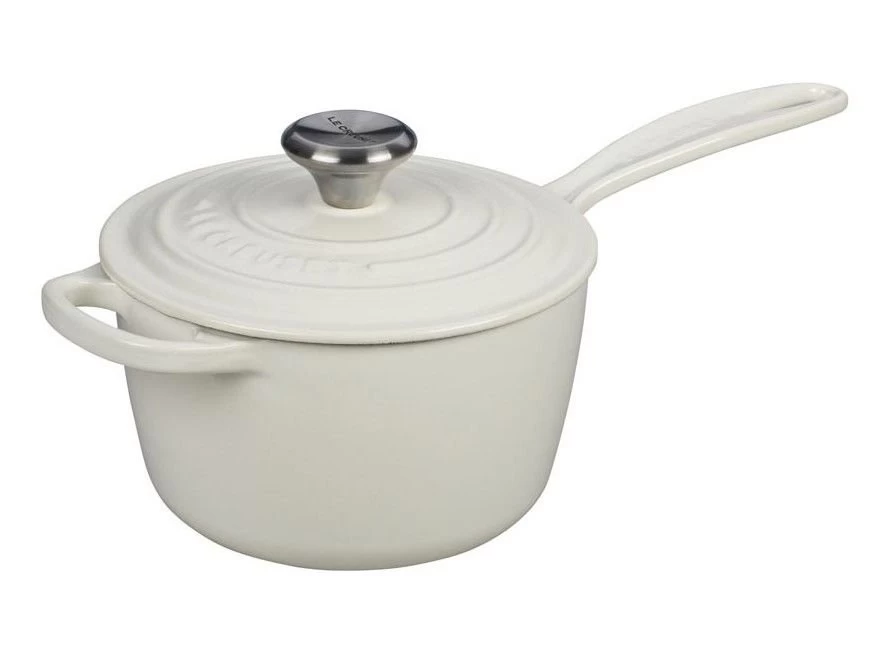 Le Creuset 1.75 Qt. Signature Enameled Cast Iron Saucepan With Stainless Steel Knob | White 1 Le Creuset 1.75 Qt. Signature Enameled Cast Iron Saucepan With Stainless Steel Knob | White