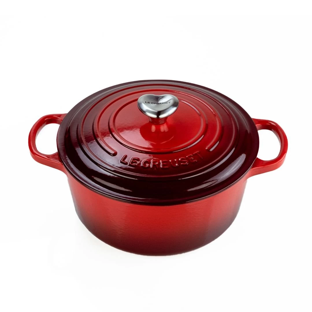 Le Creuset 3.5 Qt. Round Signature Dutch Oven With Stainless Steel Heart Knob | Cerise/Cherry Red 1 Le Creuset 3.5 Qt. Round Signature Dutch Oven With Stainless Steel Heart Knob | Cerise/Cherry Red