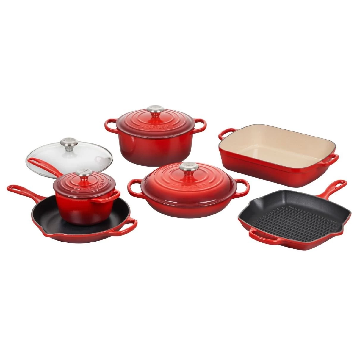Le Creuset 10-Piece Signature Cookware Set With Stainless Steel Knobs | Cerise/Cherry Red 1 Le Creuset 10-Piece Signature Cookware Set With Stainless Steel Knobs | Cerise/Cherry Red
