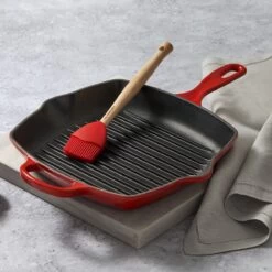 Le Creuset 10.25" Square Signature Cast Iron Grill Skillet | Cerise/Cherry Red -Cooking Master red2 1