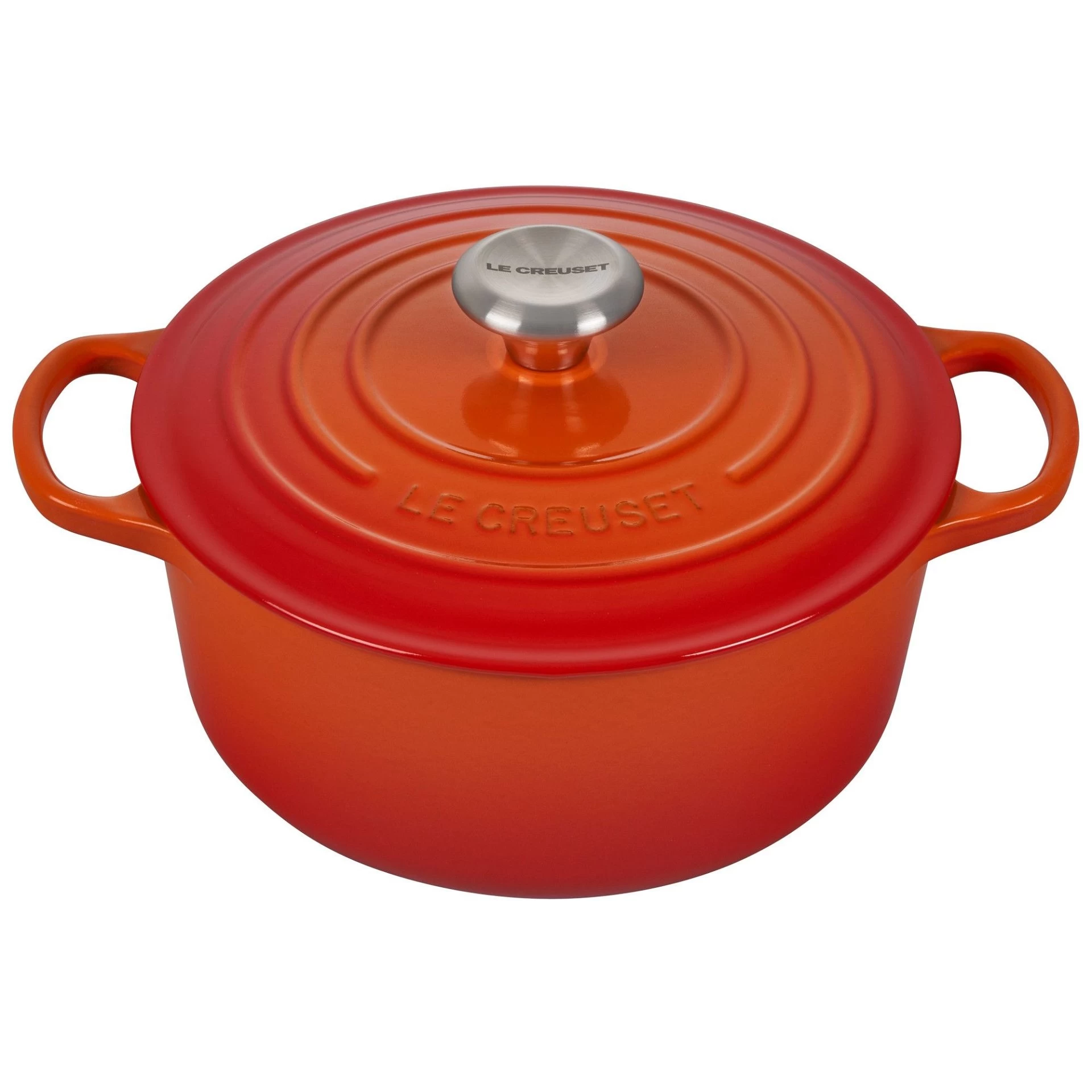 Le Creuset 4.5 Qt. Round Signature Dutch Oven With Stainless Steel Knob | Flame Orange 1 Le Creuset 4.5 Qt. Round Signature Dutch Oven With Stainless Steel Knob | Flame Orange