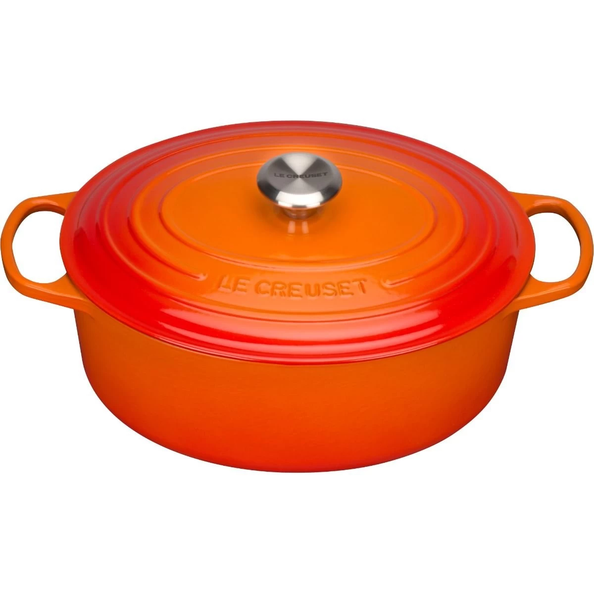 Le Creuset 6.75 Qt. Oval Signature Dutch Oven With Stainless Steel Knob | Flame Orange 1 Le Creuset 6.75 Qt. Oval Signature Dutch Oven With Stainless Steel Knob | Flame Orange