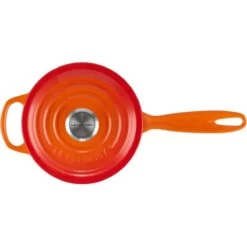 Le Creuset 1.75 Qt. Signature Enameled Cast Iron Saucepan With Stainless Steel Knob | Flame Orange -Cooking Master rs11969 signature iron handle saucepan 160400s