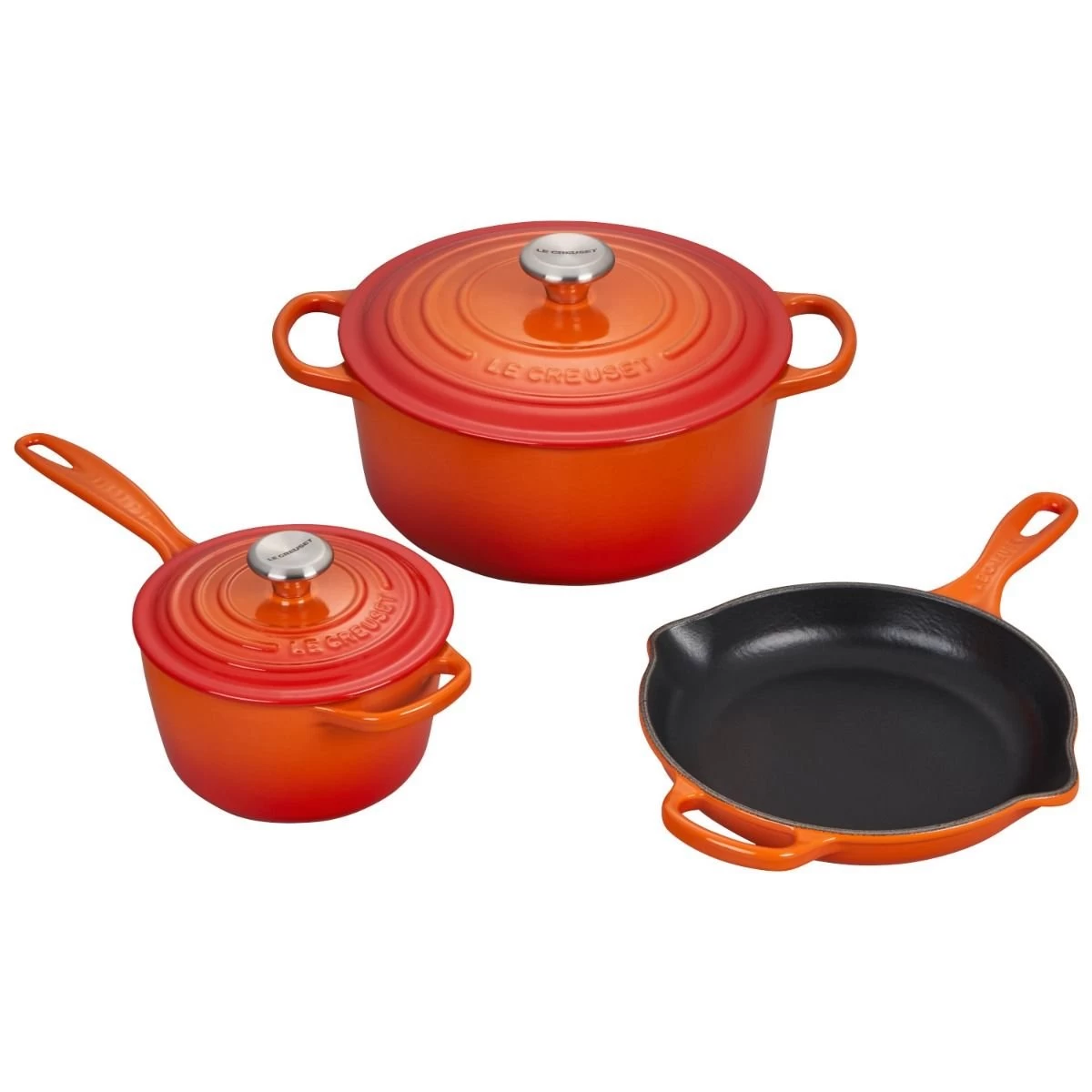 Le Creuset 5-Piece Signature Cookware Set With Stainless Steel Knobs | Flame Orange 1 Le Creuset 5-Piece Signature Cookware Set With Stainless Steel Knobs | Flame Orange