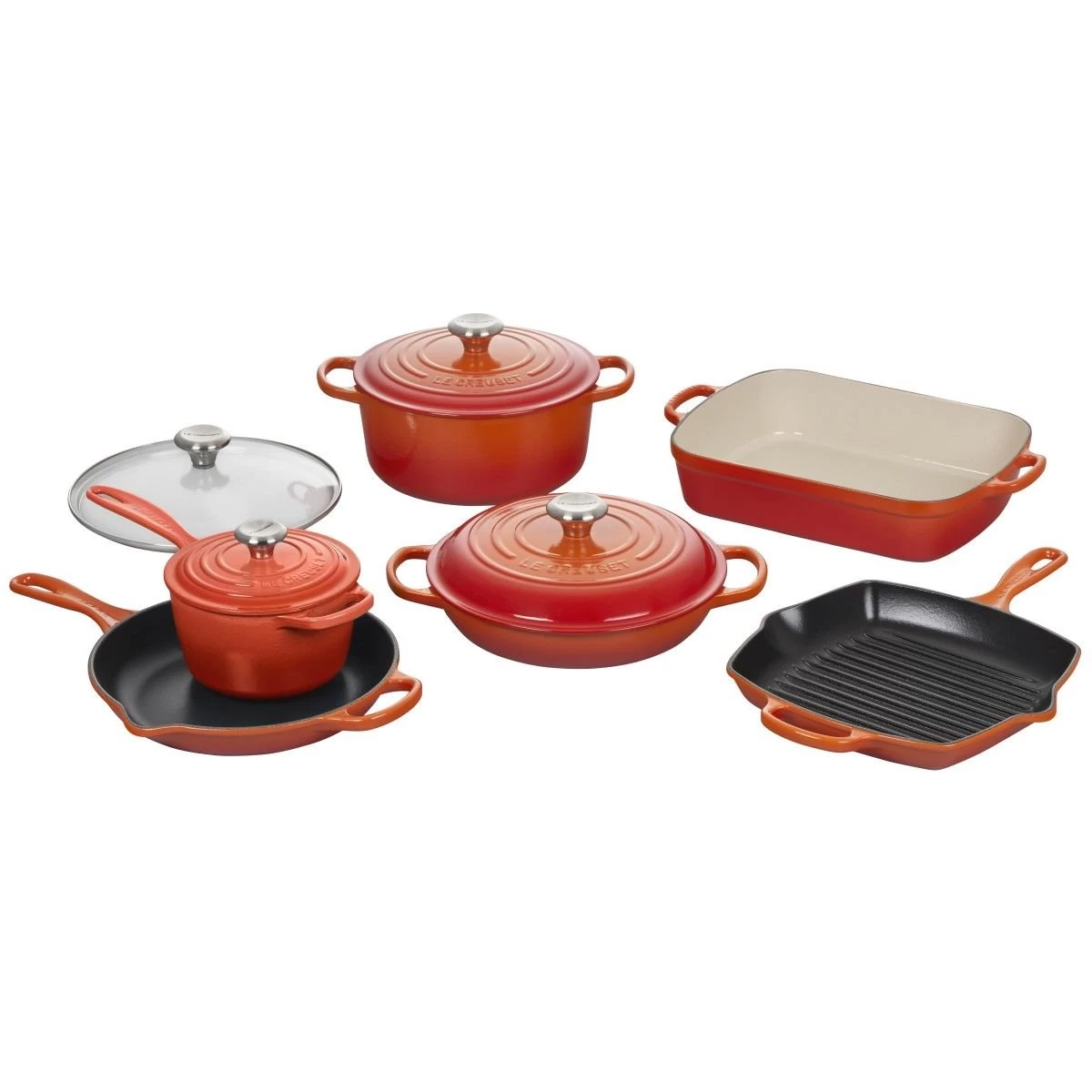 Le Creuset 10-Piece Signature Cookware Set With Stainless Steel Knobs | Flame Orange 1 Le Creuset 10-Piece Signature Cookware Set With Stainless Steel Knobs | Flame Orange