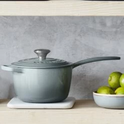 Le Creuset 1.75 Qt. Signature Enameled Cast Iron Saucepan With Stainless Steel Knob | Sea Salt -Cooking Master rs16352 00 oyster le creuset shelfshot ret 1