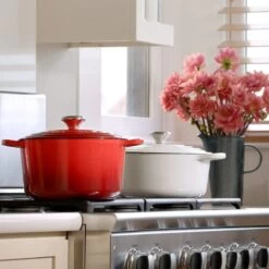 Le Creuset 5.5 Qt. Round Signature Cast Iron Dutch Oven With Stainless Steel Knob | White -Cooking Master rs16510 deep oven stovetop still00572273 edited