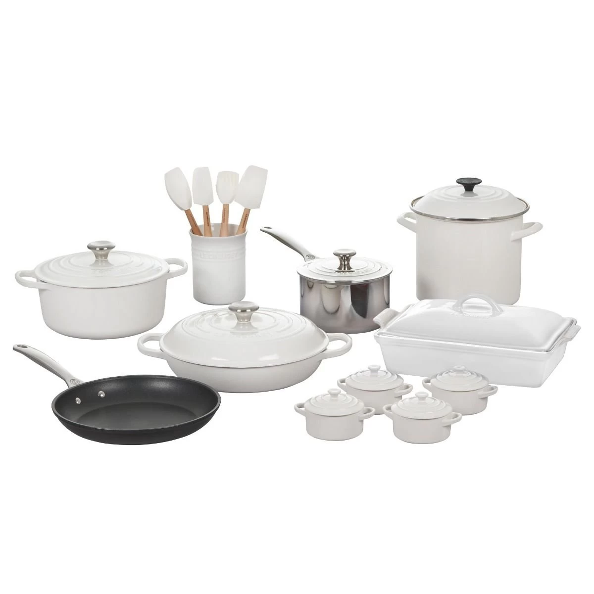 Le Creuset 20-Piece Mixed Material Cookware Set | White 1 Le Creuset 20-Piece Mixed Material Cookware Set | White