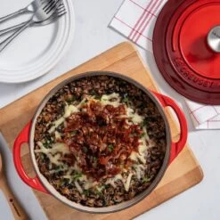 Le Creuset 2.75 Qt. Shallow Round Dutch Oven | Cerise -Cooking Master rs18672 sausage and wild rice casserole overhead