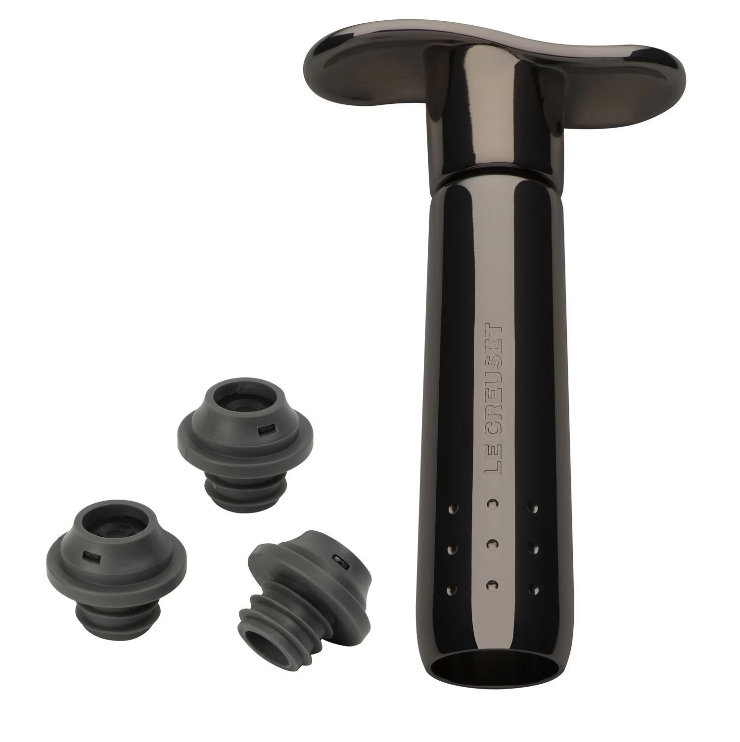 Le Creuset Wine Pump + 3 Stoppers | Black 1 Le Creuset Wine Pump + 3 Stoppers | Black