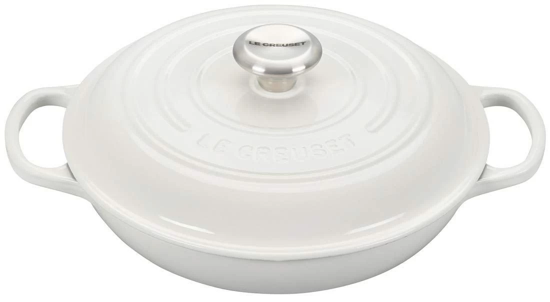 Le Creuset 2.25 Qt. Signature Enameled Cast Iron Braiser With Stainless Steel Knob | White 1 Le Creuset 2.25 Qt. Signature Enameled Cast Iron Braiser With Stainless Steel Knob | White